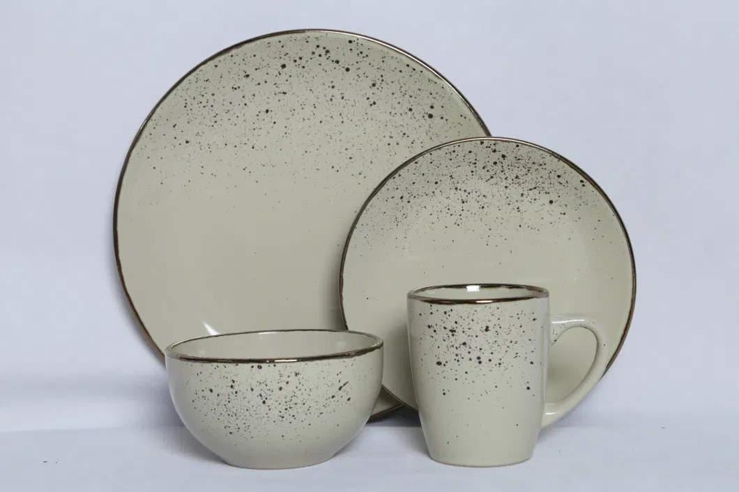 Stoneware Color Glaze with Metal Edge Spray Point New Color Dinnerware Sets