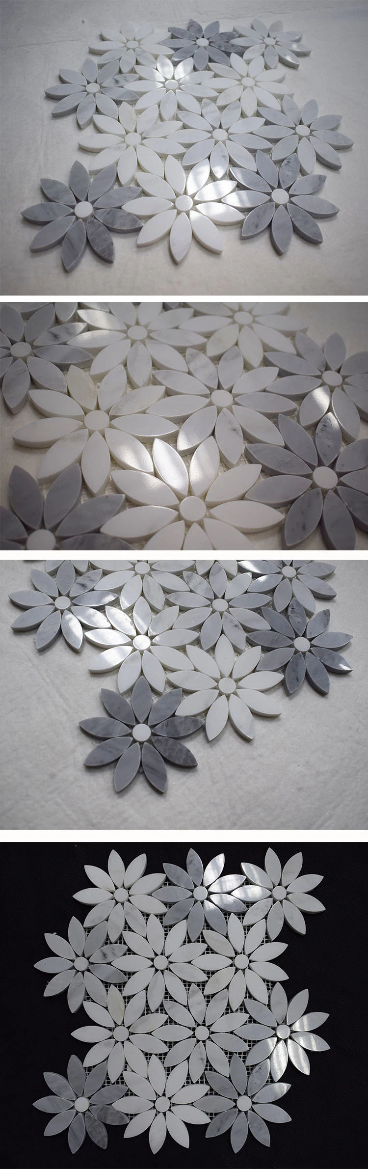 Chinese Cheap Water-Jet Pattern White/Grey Marble Flower Pattern Mosaic Tiles for Interior Wall Decoration