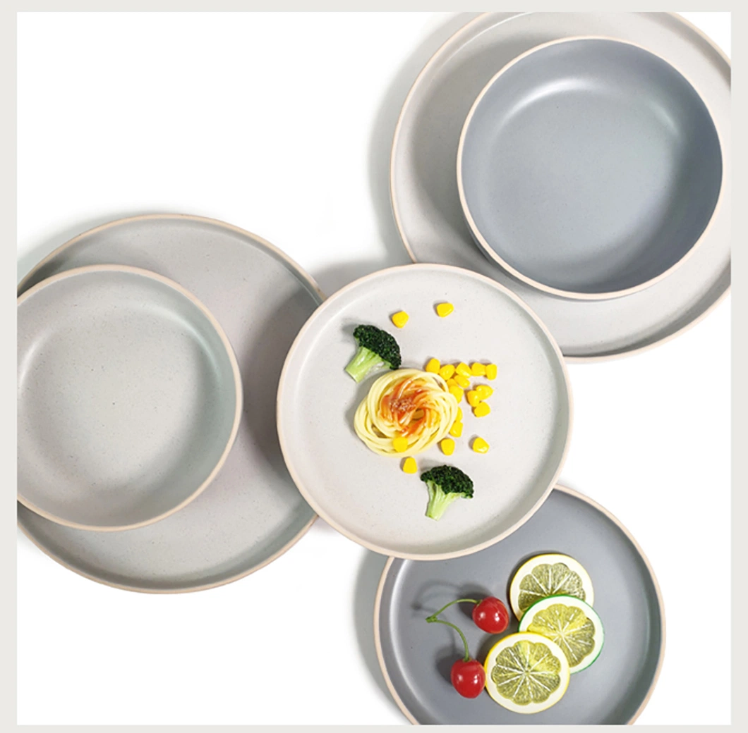 12PCS Nordic Style Ceramic Plate Set Family 4 Person Dinner Set with Meal Shallow Plate Rice Bowl