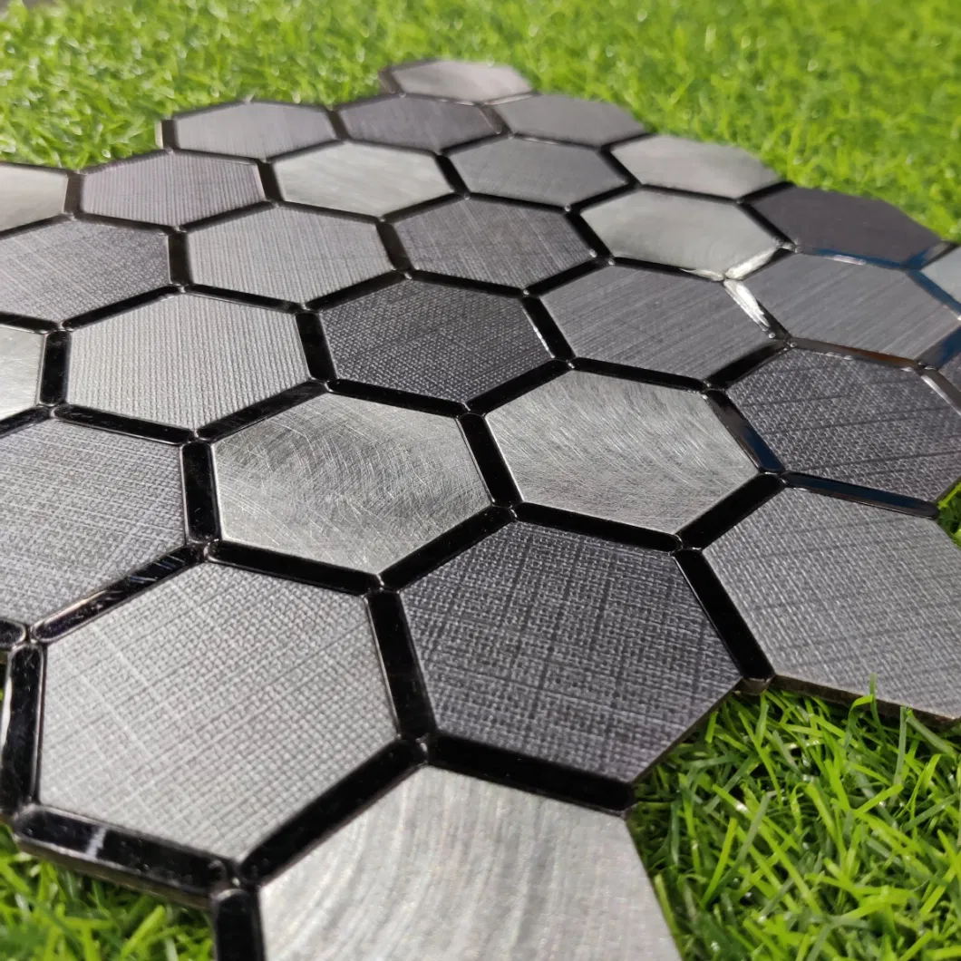 Gray Self-Adhesive Aluminum Plastic Hexagonal Inner Decorative Mosaic Tile