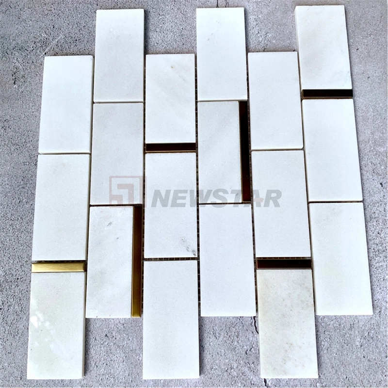 Ins Style Mosaic Tile Natural Marble Metal Mosaic Tile Stone Puzzle Wall Tile Floor Tile