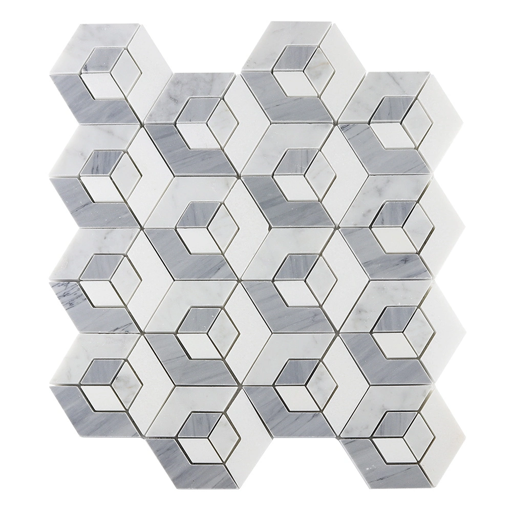 3D Cubic China Bardiglio Grey Marble Mosaic Tiles