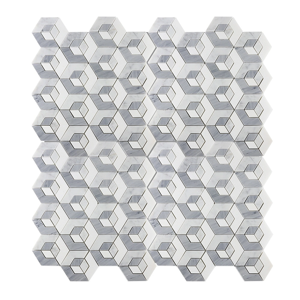 3D Cubic China Bardiglio Grey Marble Mosaic Tiles