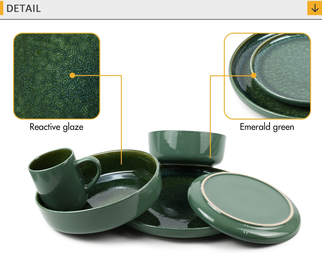 16PCS Modern Design Dark Green Stoneware Dinnerware Set