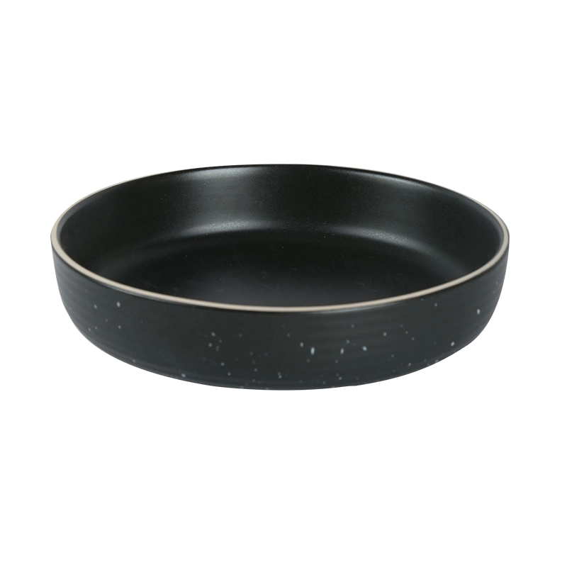 Embossed Stoneware Black Color Glaze with Spray Point Soup Plate