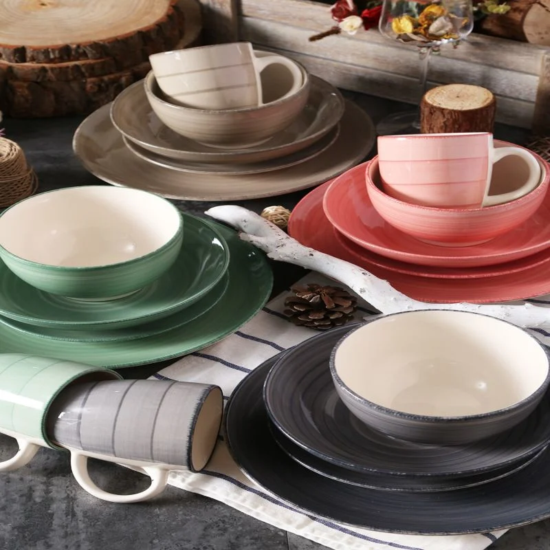 Stoneware Color Glaze with Hand Printing Dinnerware Sets