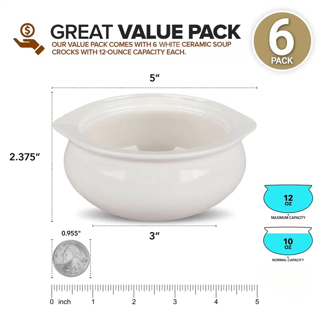 French Onion Soup Crocks 12 Ounce Oven Safe French Onion Soup Bowls - Ivory Ceramic Porcelain Soup Bowls Crocks for Soup, Chowder, Chili