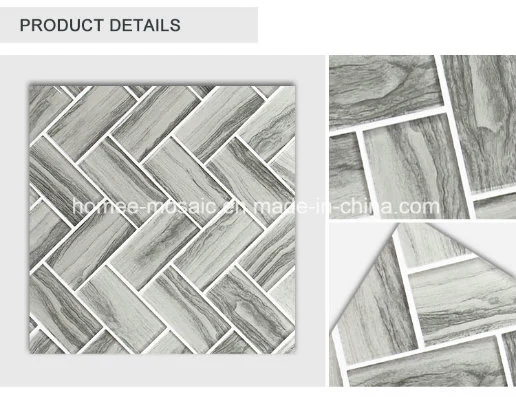 Grays Art Deco Herringbone Glass Wall Mosaic Tiles for Bathroom