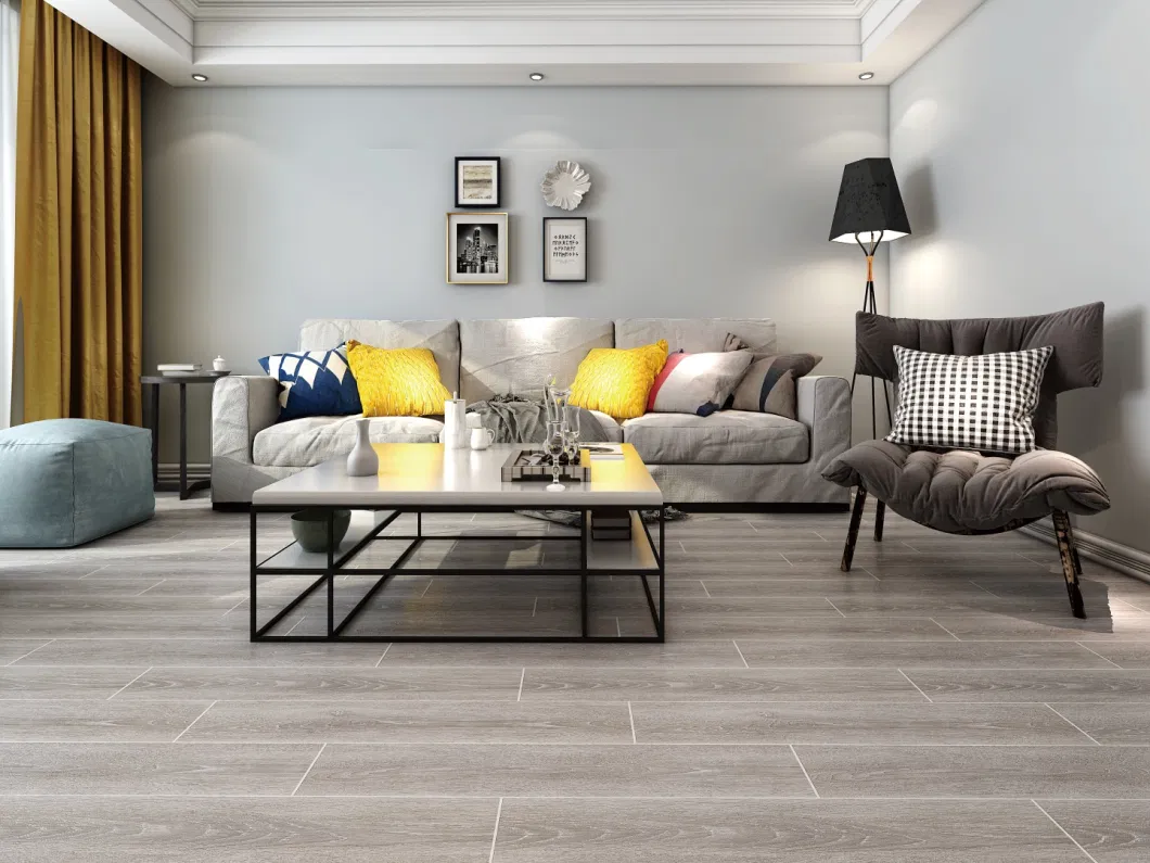 Grey Wooden Grain Glazed Ceramic Floor Tile for Living Room and Dining Room