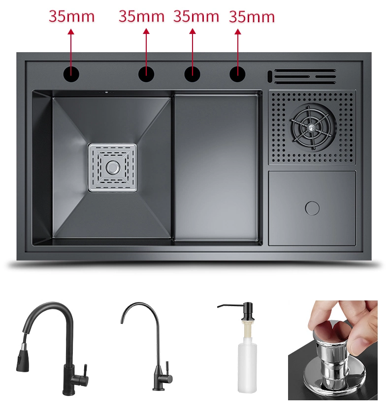 Ortonbath Utility Luxury Multi Function Smart 304 Stainless Steel Kitchen Sink with Cup Washer Cover Accessories