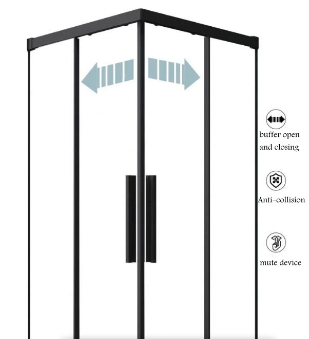 Matte Black Square Shower Cubicles 90*90*H190cm, Bi-Sliding Doors Open, 6mm THK Tempered Glass, 6463 Alu. Alloy Framed, Rigid CE Manufacturing Standards