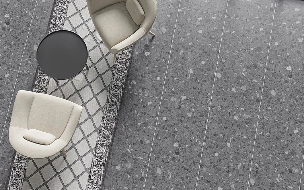 Big Fragment Grey Terrazzo Look Stoneware Porcelain Floor Tile