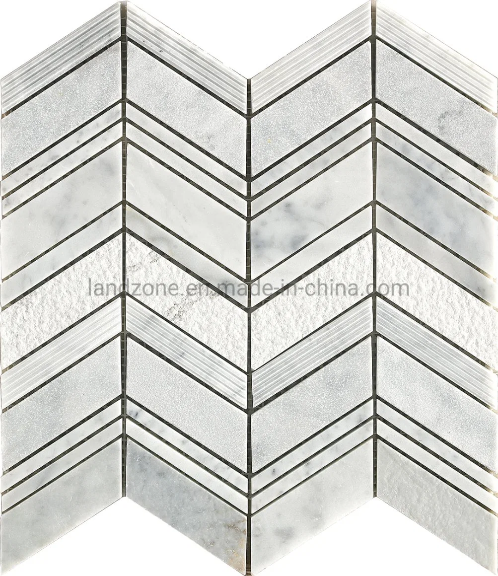 Herringbone Pattern White Marble Mosaic Tile for Interior Design