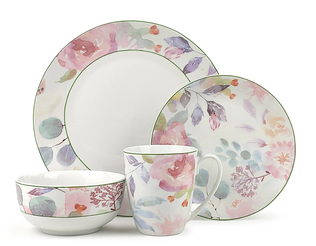 12PCS 16PCS Porcelain Floral Ceramic Dinnerware Dinner Set with Plate and Bowl