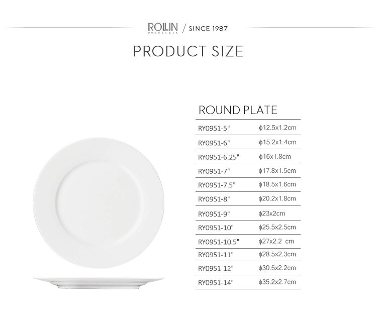 in Stock Dinnerware Round Flat Porcelain Plate for Supply Hotels and Resturants