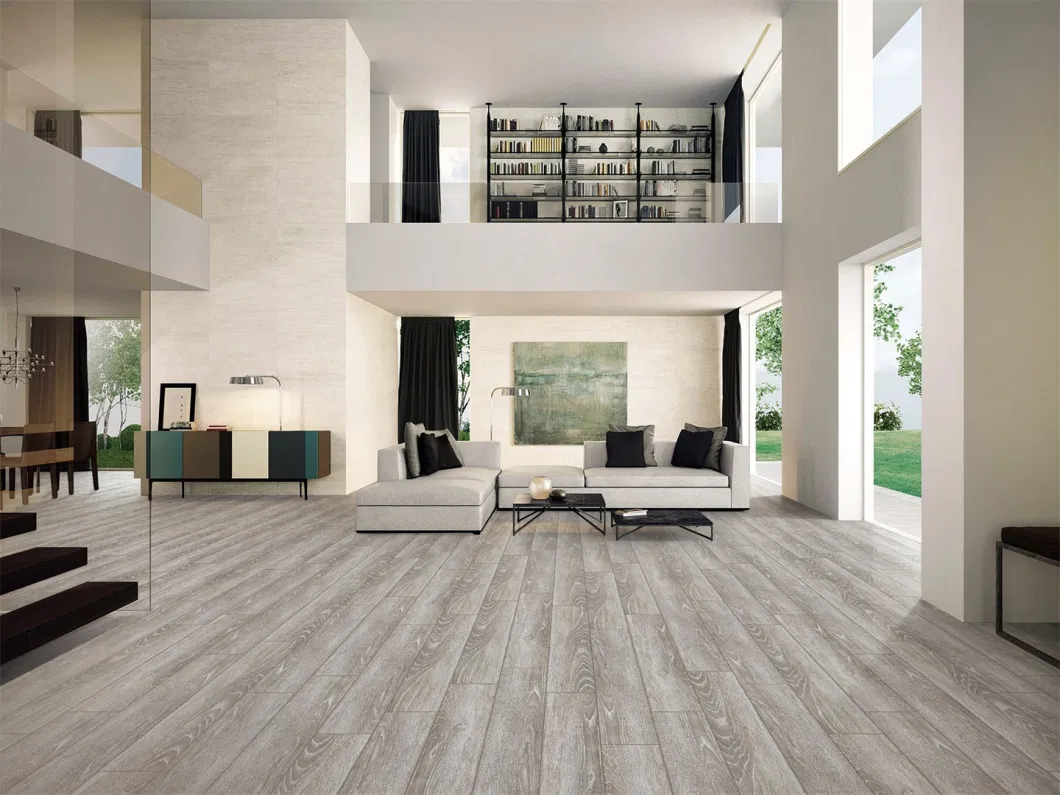 Grey Wooden Grain Glazed Ceramic Floor Tile for Living Room and Dining Room