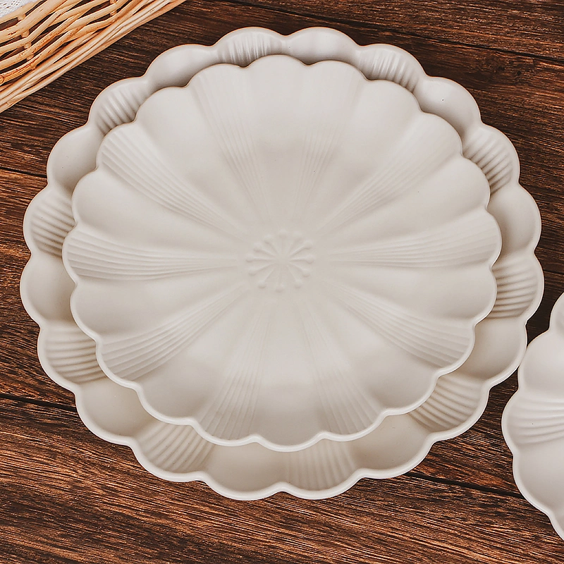 Ceramic Manufacturer Wholesale High Quality Stoneware White Flower Embossed Dinner Plates