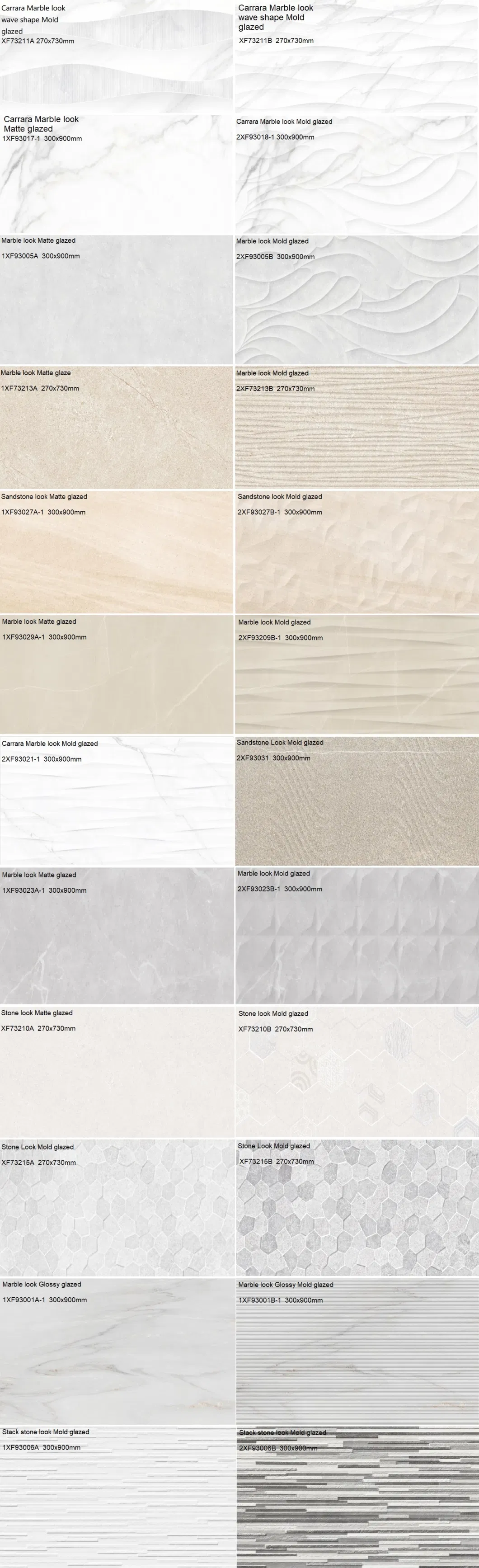 New Design 3D Carrara White Ceramic Wall Tile for Home Decoration (300X900mm)