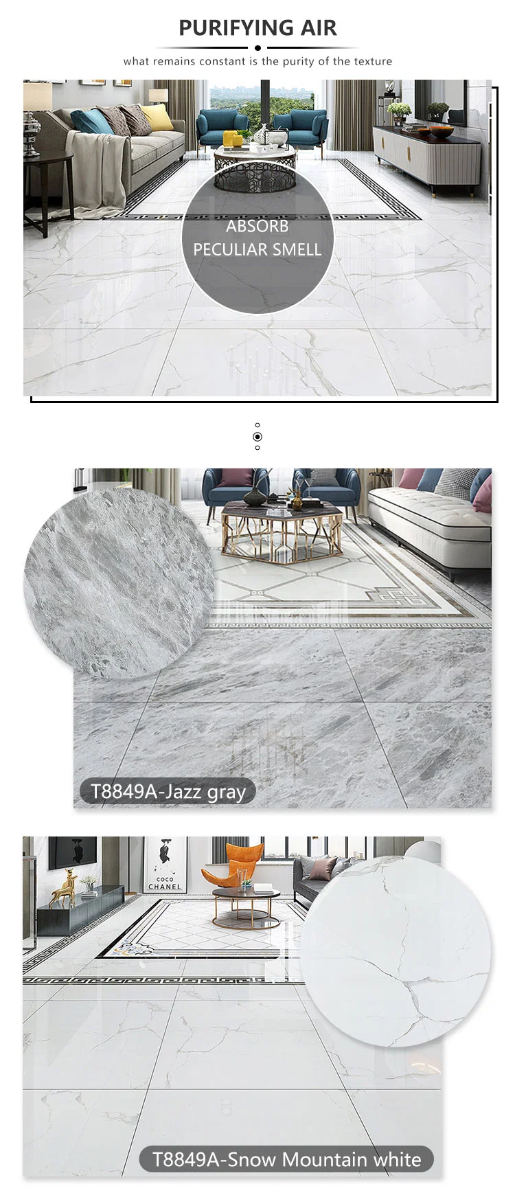 Blve Hot Sale European Home Decoration Natural Stone Big Slabs Chinese White Marble Floor Tiles