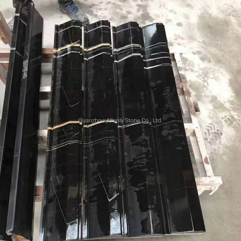 Nero Laurent Black Gold Marble Moulding Bathroom Wall Stone Tile