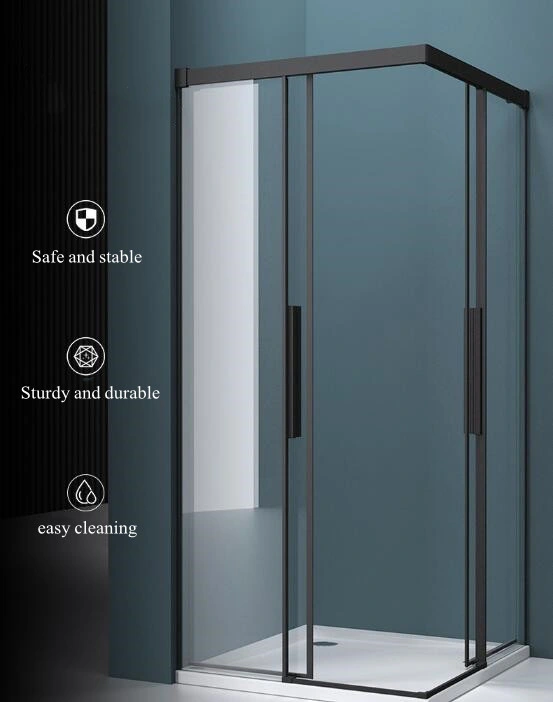 Matte Black Square Shower Cubicles 90*90*H190cm, Bi-Sliding Doors Open, 6mm THK Tempered Glass, 6463 Alu. Alloy Framed, Rigid CE Manufacturing Standards