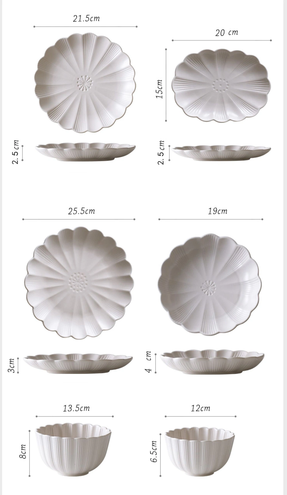 Manufacturer Wholesale High Quality Stoneware Matt Ivory White Embossed Plates Bowls Ceramic Tableware