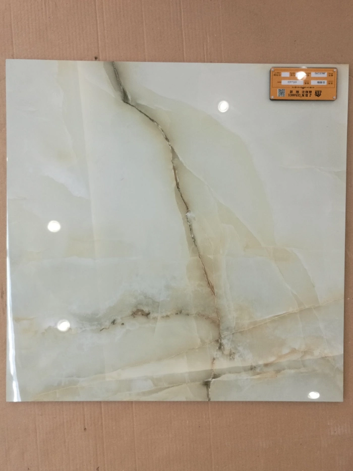 60X60 3D Injet Light Yellow Shiny Surface Porcelain Marble Floor Tile Jm63229d