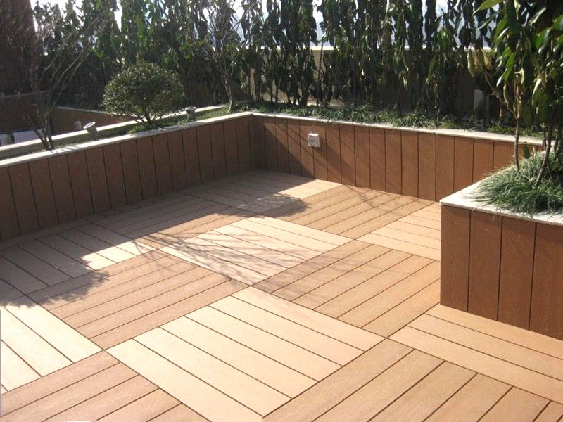 Wood Composite Interlocking Wood Grain Floor Tiles Plastic Wood Waterproof Pavement Floor Outdoor Patio Garden Terrace Tiles