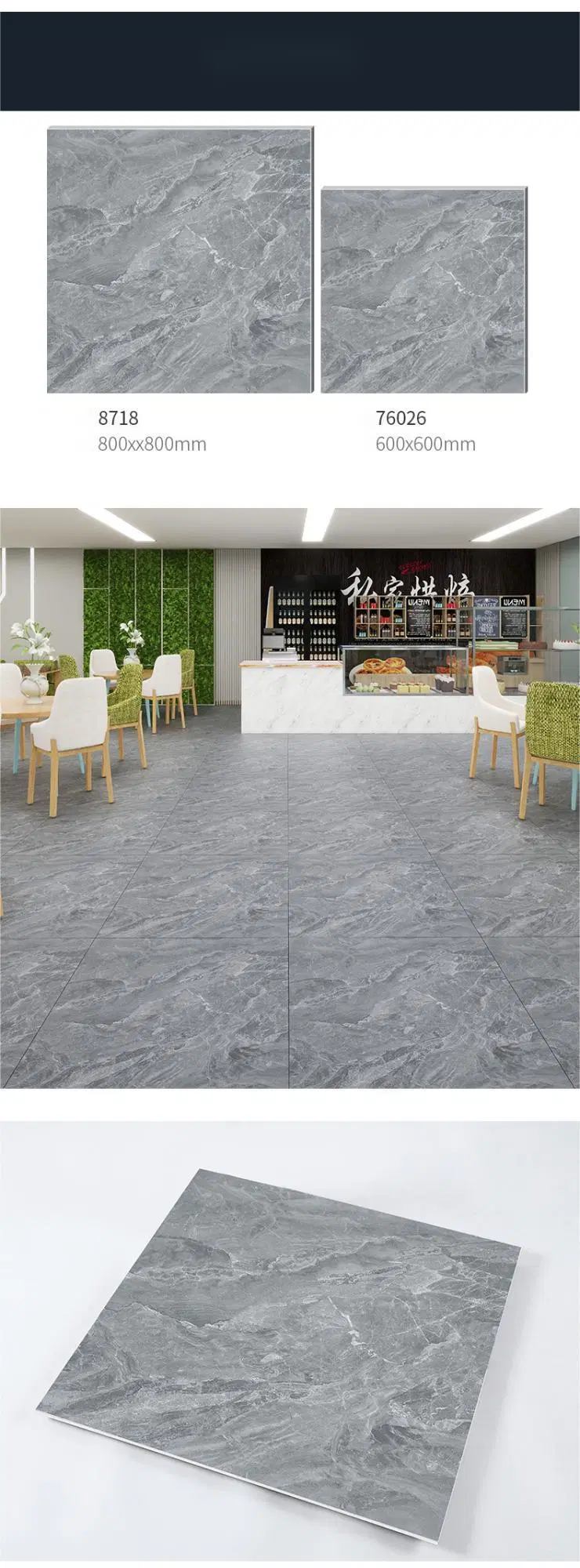 Full Body Gray	Matt Ceramic Indoor Rustic Wood Look Tile Flooring for Living Room