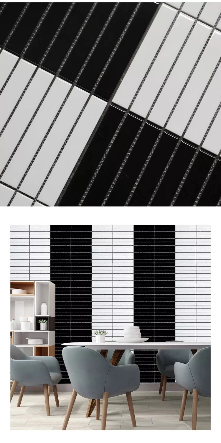 Simple Strip Shape Black and White Ceramic Subway Porcelain Mosaic Tile for Bathroom and Kitchen Backsplash