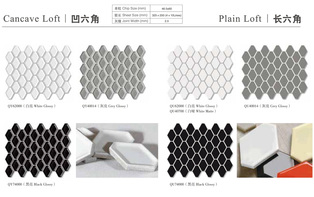 Foshan Factory Wholesale Shiny Glazed Long Honeycomb Ceramic Shower Kitchen Wall Mosaic Tiles