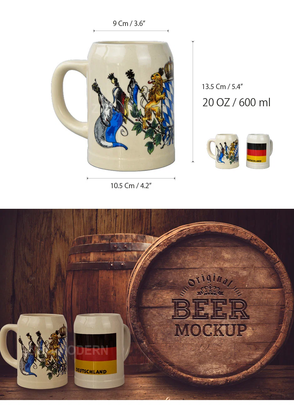 20 Oz /600 Ml Customizable Stoneware Ivory Beer Stein - Stoneware German Beer Mug, Ceramic Beer Mug