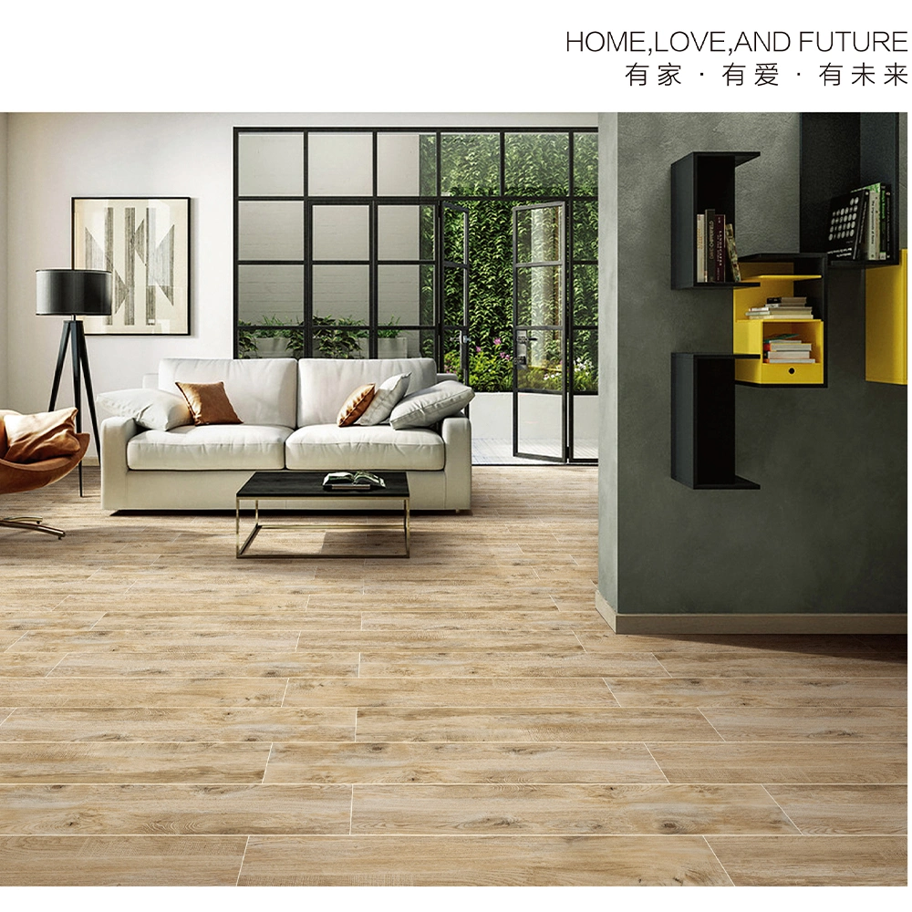 Woodgrain Finish Ceramic Floor Tile Water Resistance Slip-Resistant Porcelain Flooring