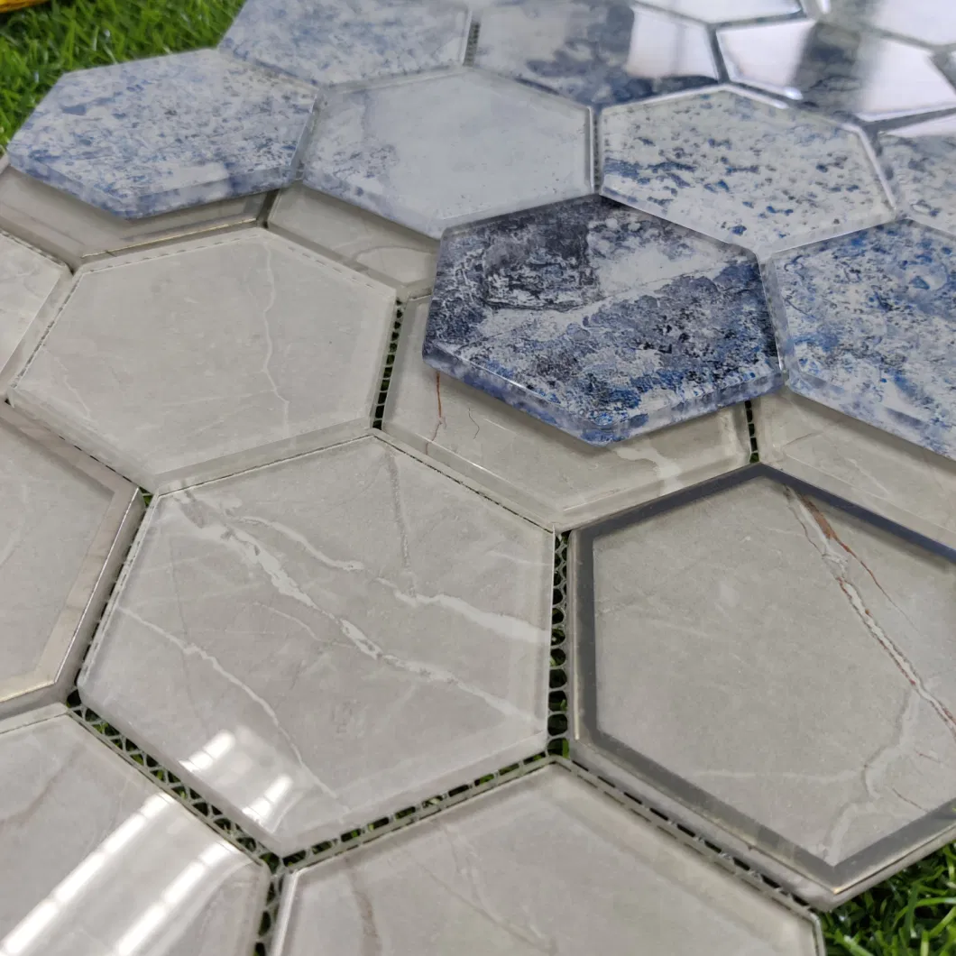 Mirror Edge Gray Vein Pattern Brick Hexagonal Wall Mosaic Tile
