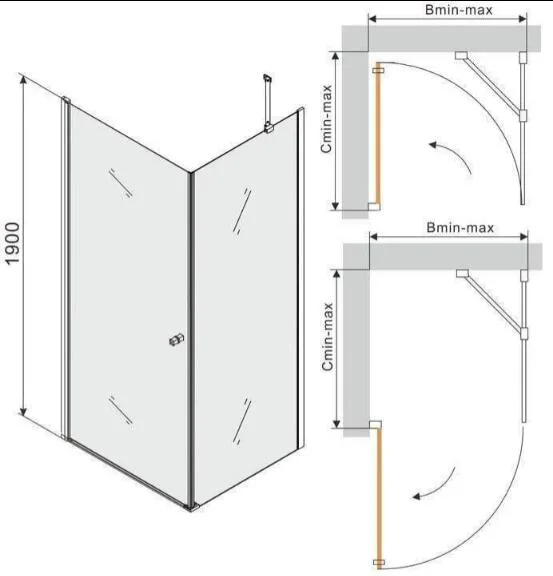 Black Finished Shower Cabin 90*80*190cm, Embrace The Elegant Functionality, High Quality Tempered Glass with Pivot Door Open CE Certificated