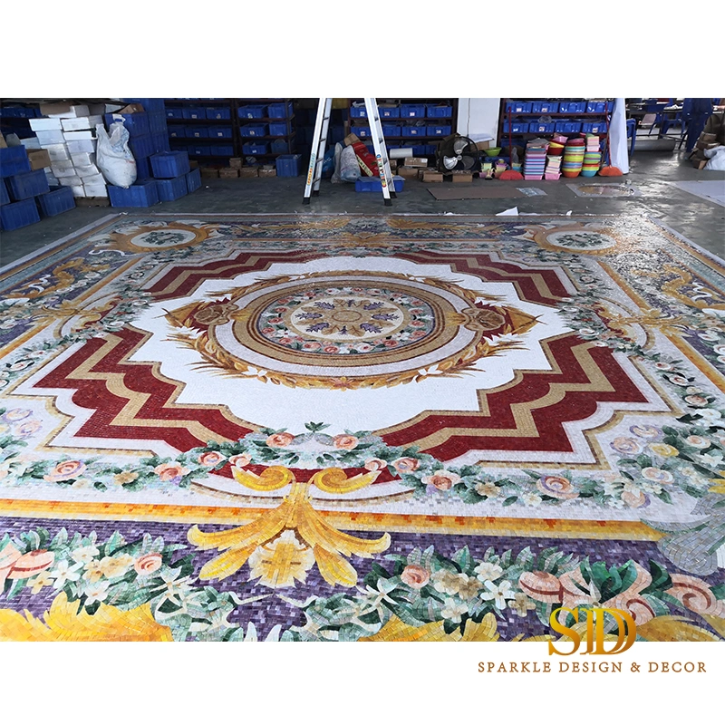 Custom Made Square Carpet Mosaic Pattern Art Glass Mosaic Pattern for Floor Decor