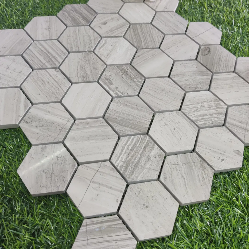 Hexagonal Gray Wood Marble Wall Decoration Mosaic Tile