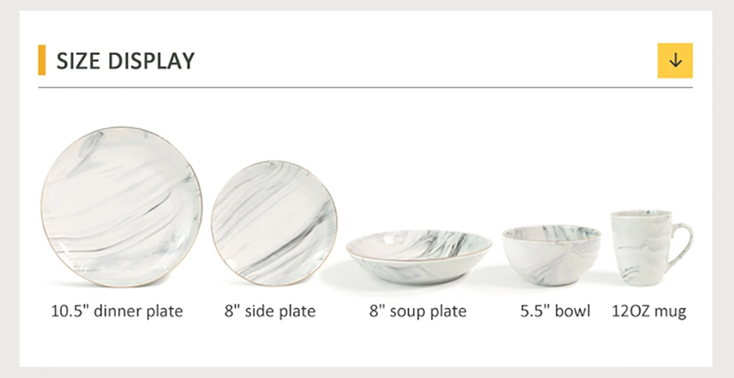 Ceramic Plate Dinnerware Set Kitchen Salad 16PCS Marble Effect Dinnerset with Metallic Rim