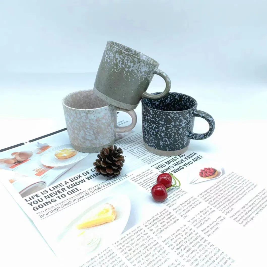 Stoneware Color Glaze with Snowflake and Sesame Dots and Clay Bottom Mug