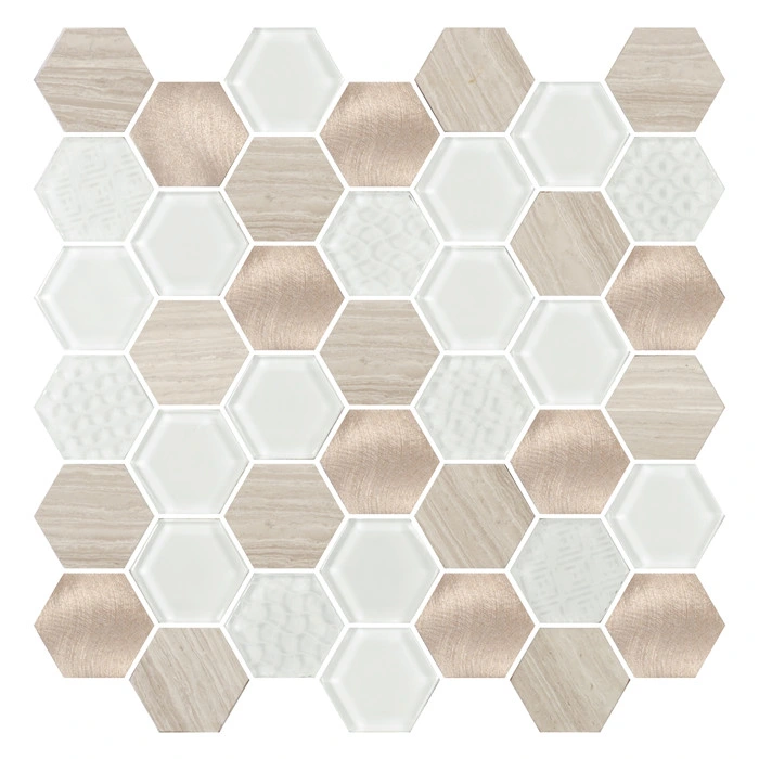 Glass Crystal Hexagonal Beige Decorative Mosaic Tile