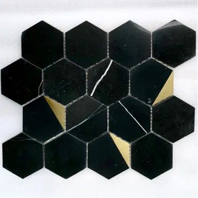  Мраморные Newstar металлической мозаики плиткой ванная комната кухня лампа роскошь черного и белого геометрических полу плитка мозаика с шестигранной головкой настенные плитки