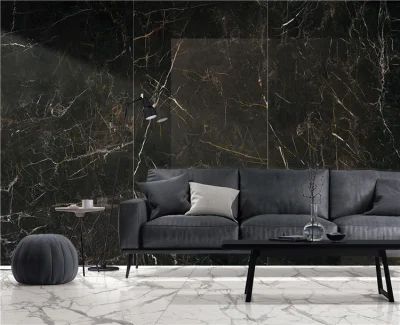 Черный роскошный итальянский мрамор большого формата настенные плитки внутри помещений Стеклянные плитки
