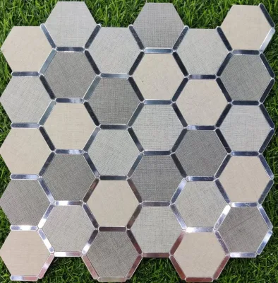 Шестиугольный серый смесовый бежевый алюминий Пластиковая ткань дизайн мозаичная плитка