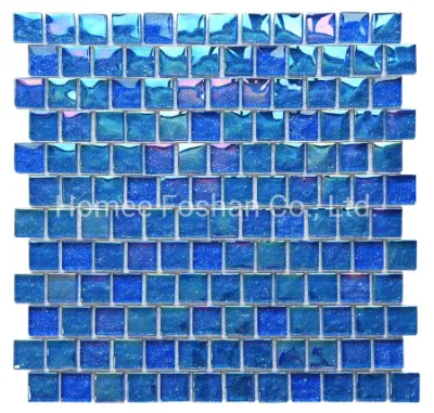 Фошань производитель глянцевая Iridescent Синий квадратик стекла бассейн мозаика плитка пример настройки