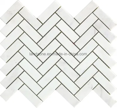 Шаблон рисунком "елочкой" из белого мрамора мозаика плитка для интерьера