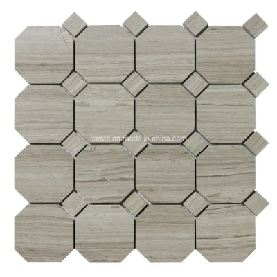 Китайский заводская цена белого мрамора древесины восьмиугольника форме мозаики плитки