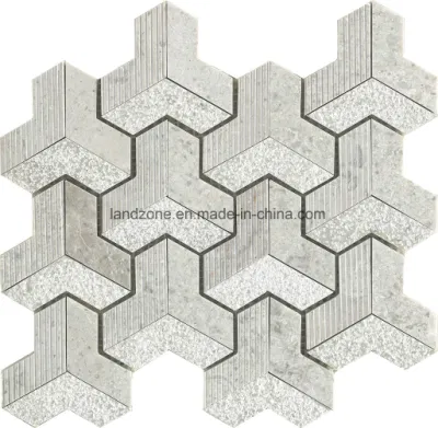  3D Шеврон модели серого цвета белый мрамор мозаика плитка для интерьера