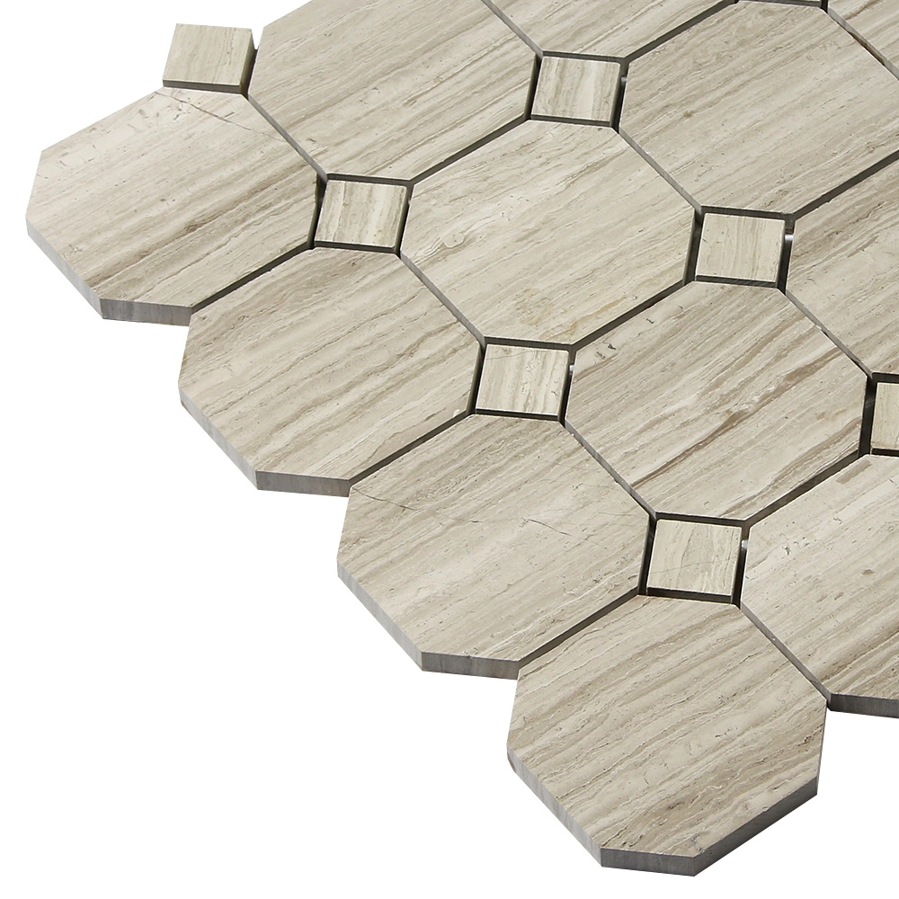 Chinese Factory Price White Wood Marble Octagon Shape Mosaic Tiles