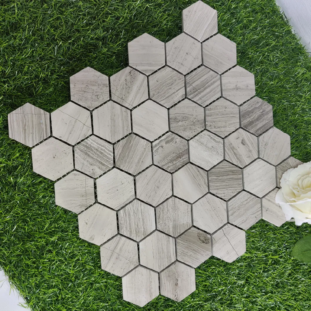 Hexagonal Gray Wood Marble Wall Decoration Mosaic Tile