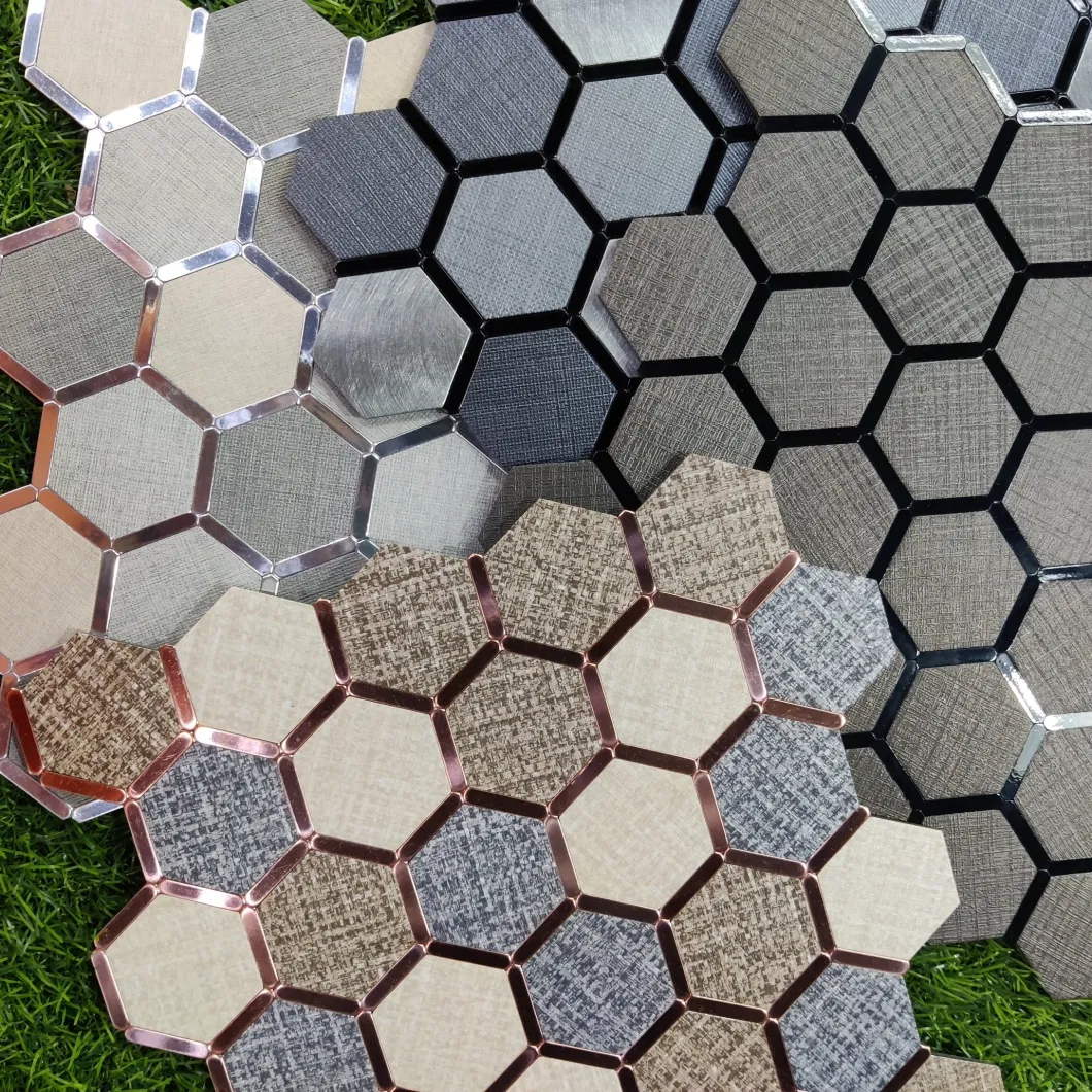 Hexagonal Gray Mix Beige Aluminum Plastic Fabric Design Mosaic Tile